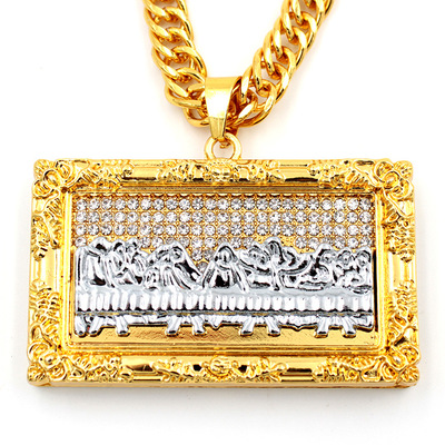 

2018 New Arrival Bible Jesus Charm Pendant Leonardo Da Vinci The Last Supper Necklace Rectangle Oil Painting Pendants Necklaces