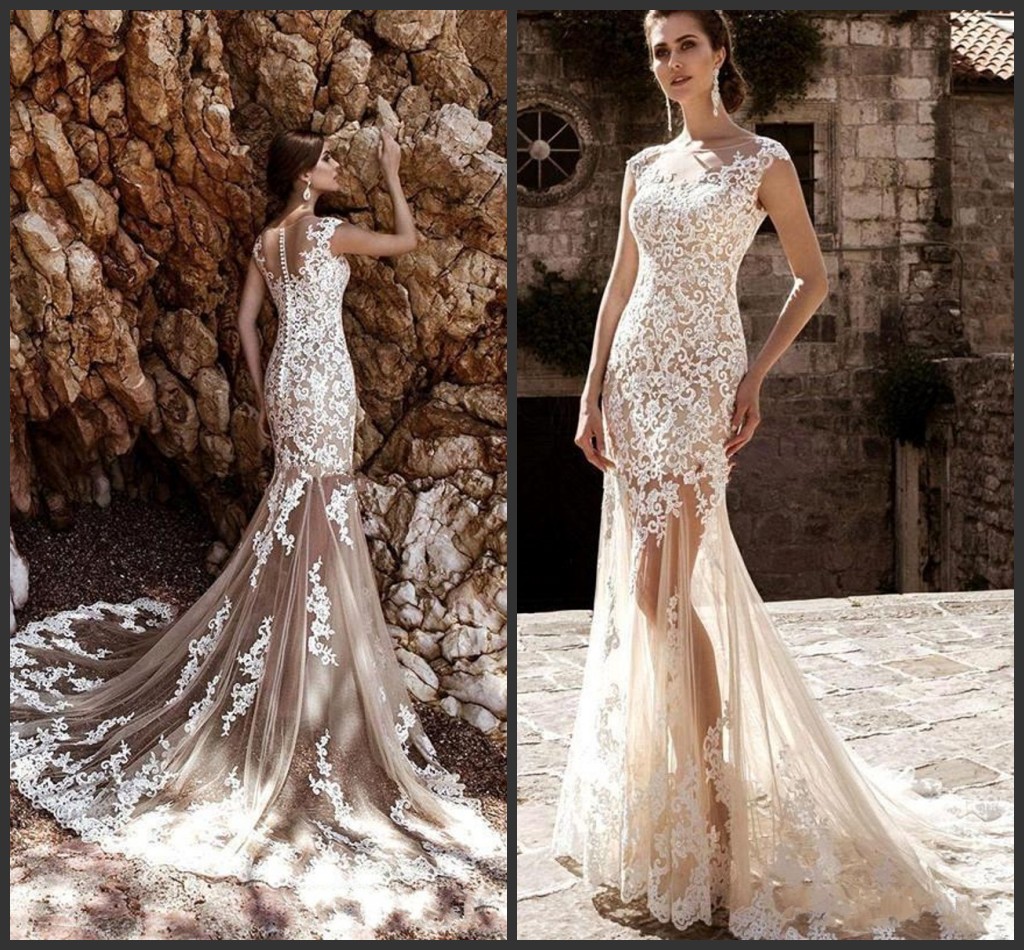 

Champagne Lace A Line Wedding Dresses 2020 New Sheer Tulle Applique Over skirts Bow Sash Wedding Bridal Gowns Vestios De Novia 462