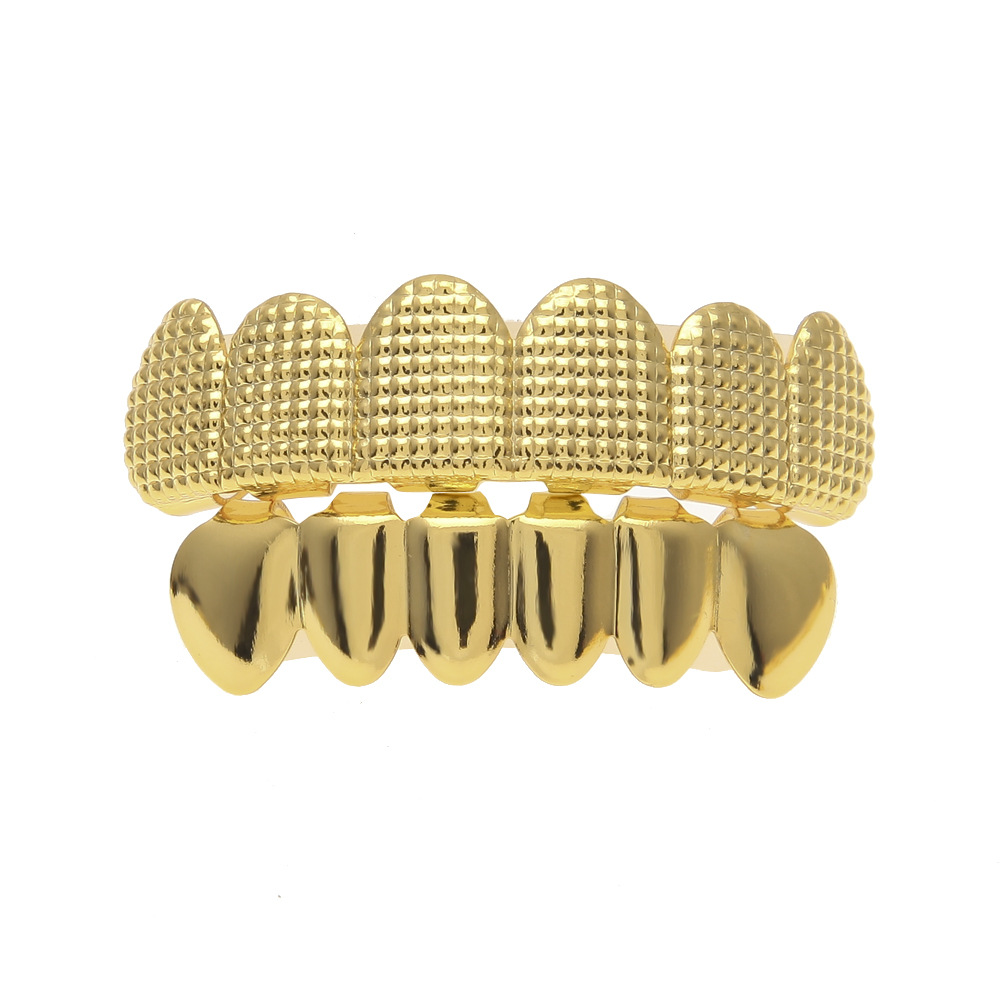 

Hip Hop Men's Top & Bottom Teeth grillz set Gold Silver Bump lattice False Dental Grills For women Hiphop Rapper Body Jewelry accessories