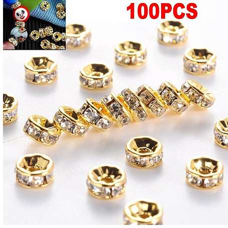 

new 100pcs Silver Gold Crystal Rhinestone Rondelle Spacer Beads DIY 6mm 8mm