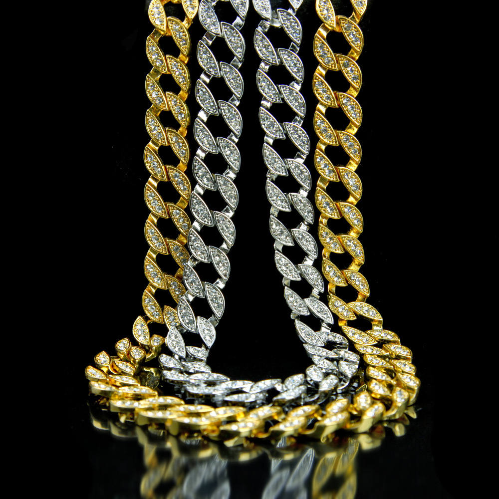 Nouvelle Arrivée Miami Cuban Link Chaîne Gold Plaqué Entièrement glacé Hip Hop Bling 2016 Vente chaude Chaîne de promotion Livraison Gratuite KKA
