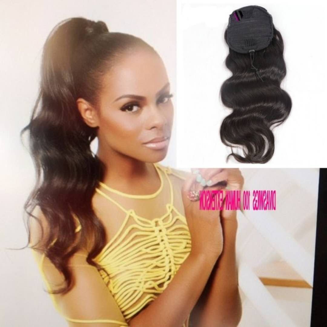 

Human hair wavy ponytail hairpiece clip in drawstring brazilian remy hair drawstring ponytail for black women
