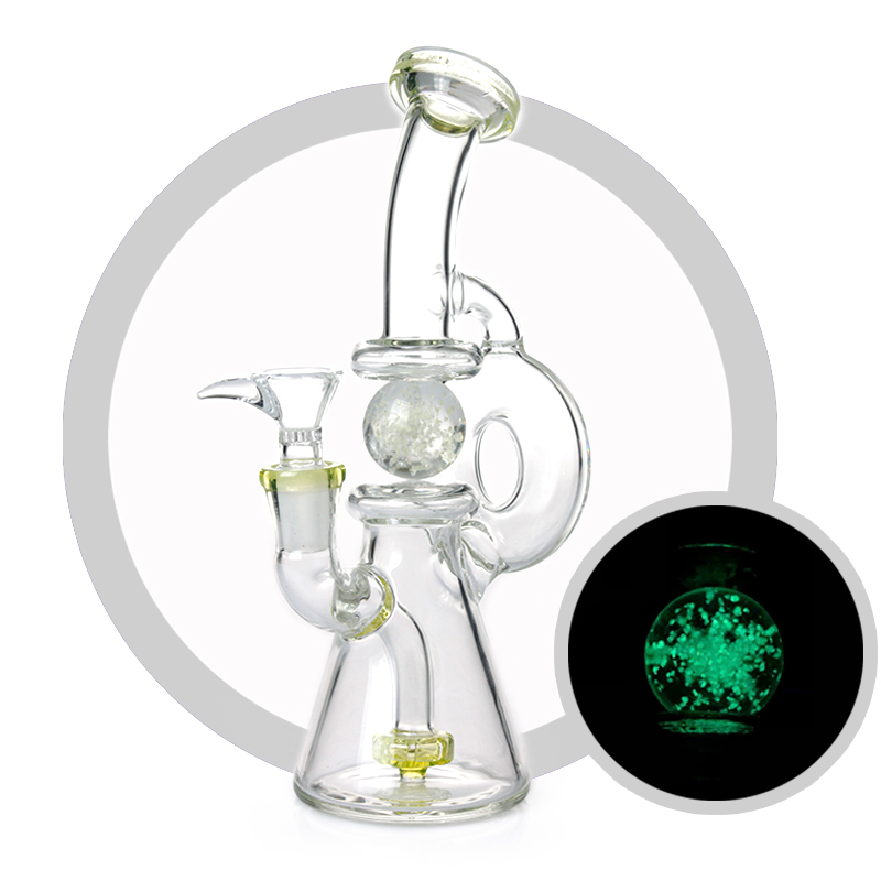 

8.2 inch mini glass recycler bong night-luminous mobile ball design beaker base smoking water pipes hookah pipe bongs oil rig wholesale