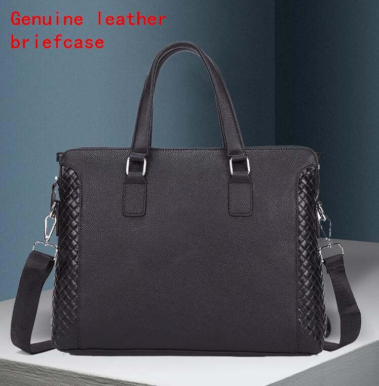 

Factory independent brand men bag fashion woven leather handbag briefcase soft leather cowboy men business briefcase large capacity leather