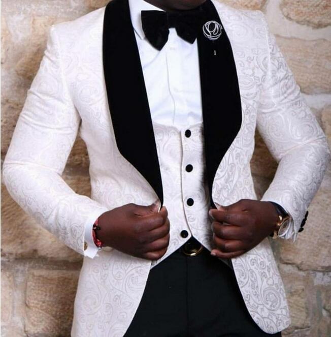 Wholesale- 2017 New Arrival Men Suits Latest Coat Pant Designs Red/White/Black Men Wedding Suits Best Man Tuxedo Jacket(Jackets+Vest+Pants)