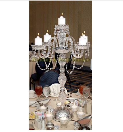 

Table Centerpiece Crystal Wedding Candelabra with bead drops Wedding Decoration 5-arms Acrylic Candelabrum Candlestick Holder Stand