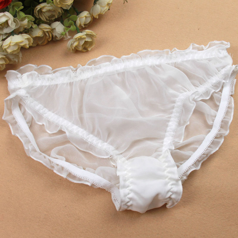

Wholesale Free Shipping Summer Pure Silk Ruffle See Through Transparent Panties Women Underwear Briefs Size M-2XL, Mixed