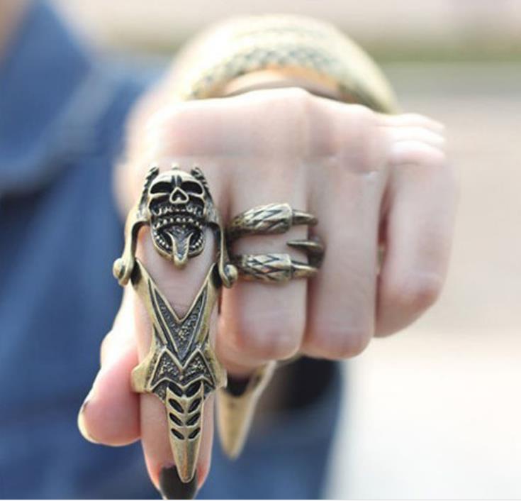 

Western Style Accessories For Women Fashion Jewelry PUNk Rock Retro Individuality Skull Knuckle Rings Copper Color 12pcs/lot