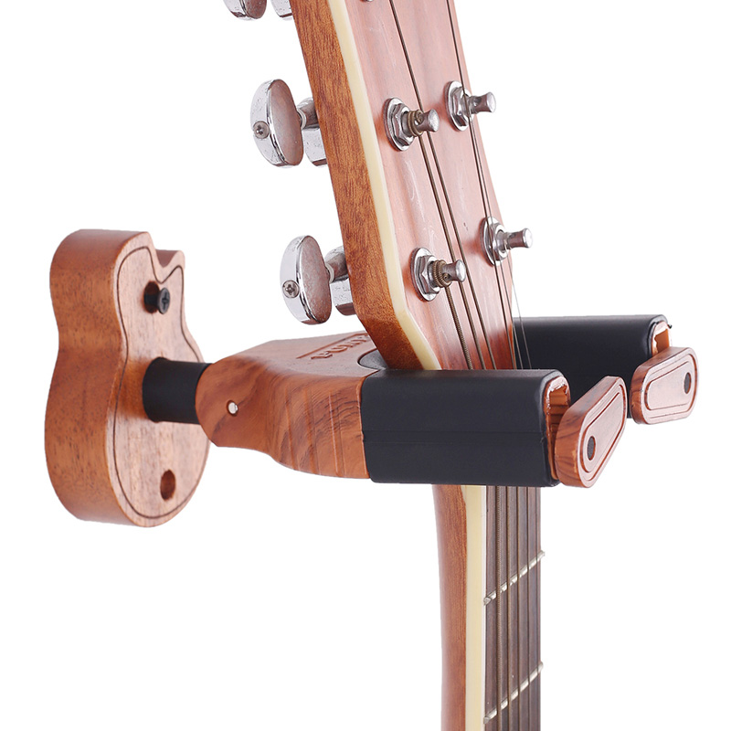 Amazon Hot Selling Wall Mount Auto Lock Guitar Hanger Mahogany Wood Guitar Hook Holder-image-565290156