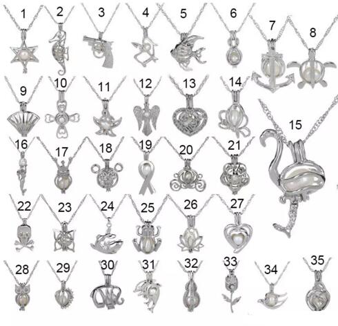 

Love Wish Pearl Cages Locket Necklace Hollow Out Oyster pearl Pendant Necklace Freshwater Pearl Shark Mermaid Sea Horse DIY jewelry 50 pcs, Silver