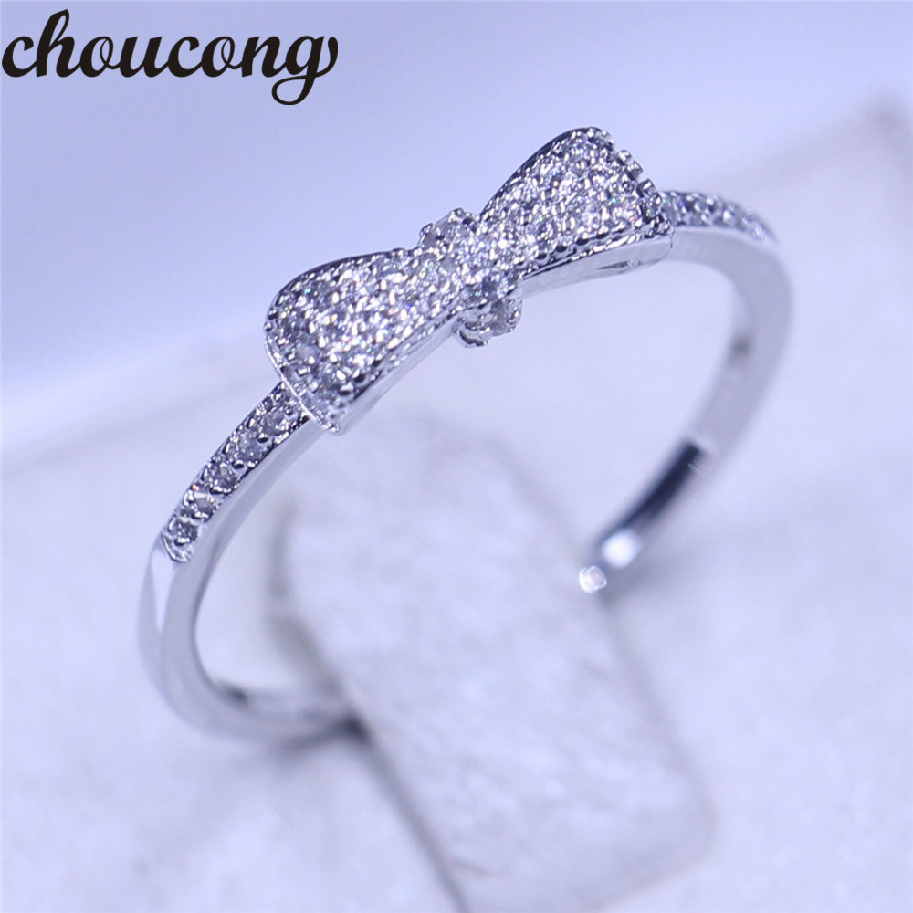 

choucong Bow Style Women ring Pave set Diamond 925 Sterling silver Engagement Wedding Band Ring For Women men love jewelry