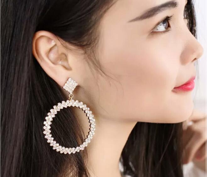 

Hot Hoop Earrings big 5cm 7cm Trendy Silver Gold Crystal Stone Clip on New Fashion Circle HUGGIE wholesale popular exaggerated earrings DHL