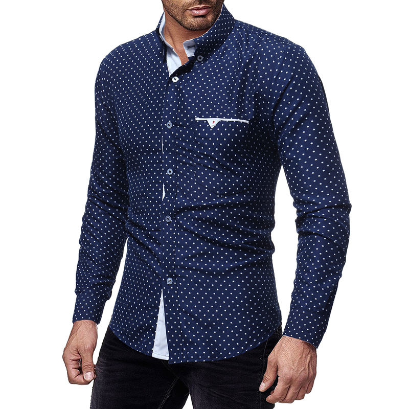 2018 autumn and winter new five-pointed star print men's casual slim long-sleeved shirt solid color printed casual long-sleeved business shi