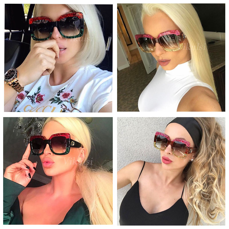 

Italy Fashion Vintage Oversized Sunglasses Women Gradient Sun Glasses For Female Rivet Big Frame Eyewear UV400
