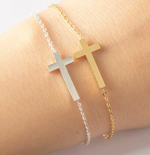 

Fashion Women Men Stainless Steel Cross Simple Charm Bracelet 2 colors Silver Gold bracelets & bangles For Gift