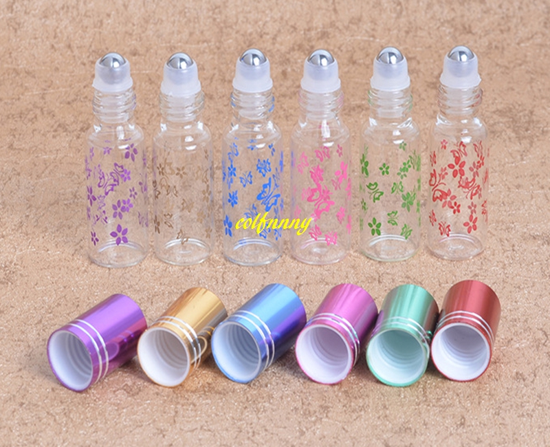 20 pc/lot livraison gratuite 5ML 10ML bouteilles à roulettes d'huile essentielle avec rouleau en métal sur boule papillon impression bouteille de