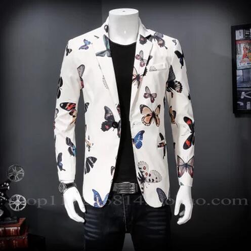 

4XL HOT 2017 New Men's clothing fashion slim flowers suit plus size spring Male bar stage costumes Formal Dress free shipping, White