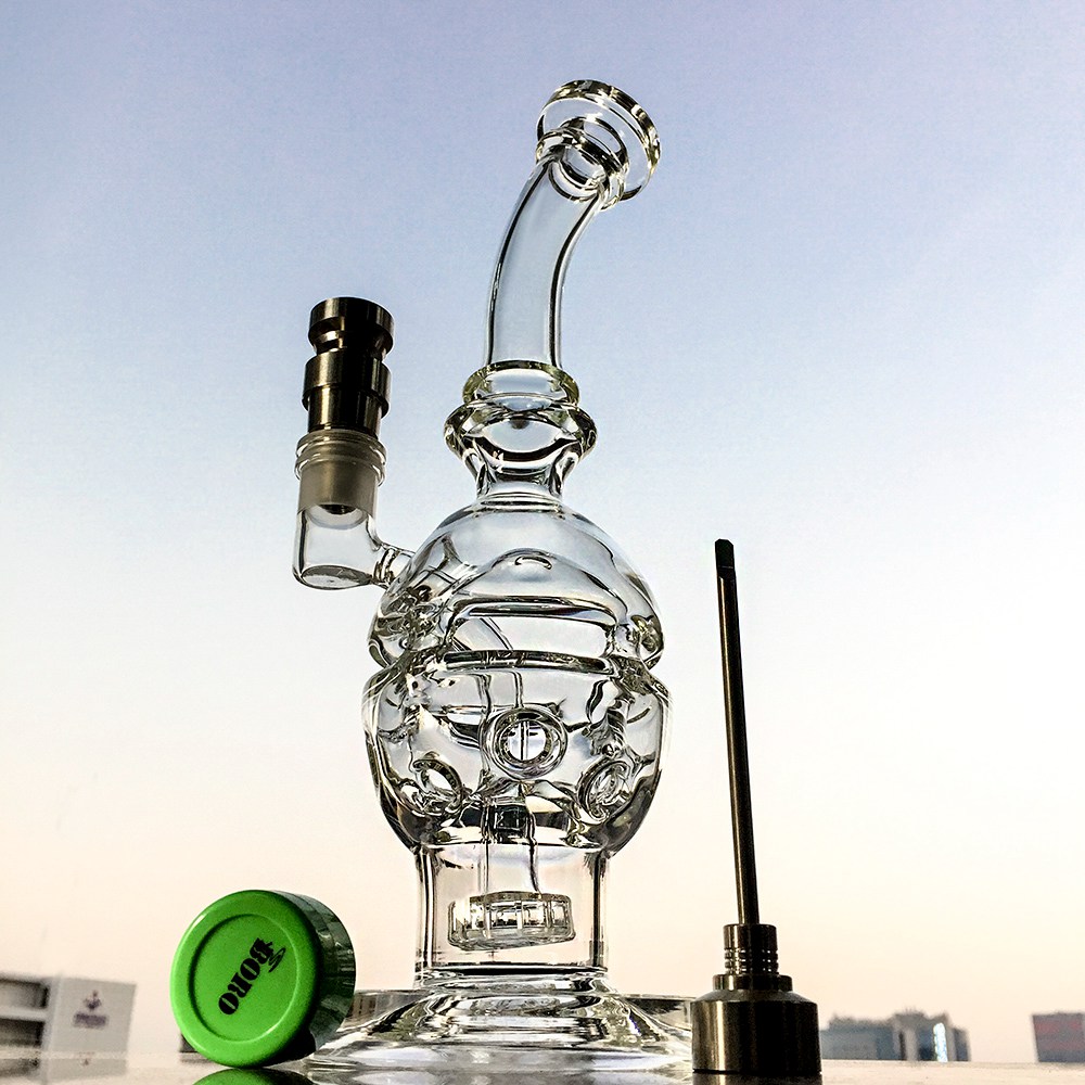 

Glass Bong Fab Egg Bongs With Titanium Nail and Cap Hookahs Showerhead Perc Pipes Recycler Dab Oil Rigs Faberge Water Pipe MFE01