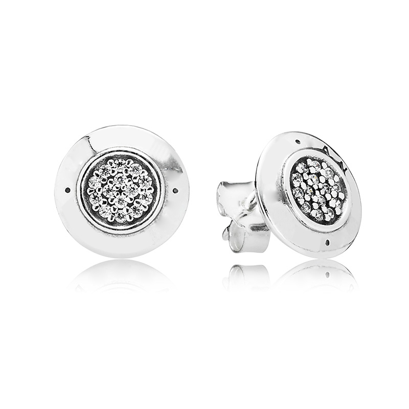 

Women's Authentic 925 Sterling Silver EARRING Logo signature with Crystal Stud Earrings for Women Compatible with Pandora Jewelry, Golden;silver