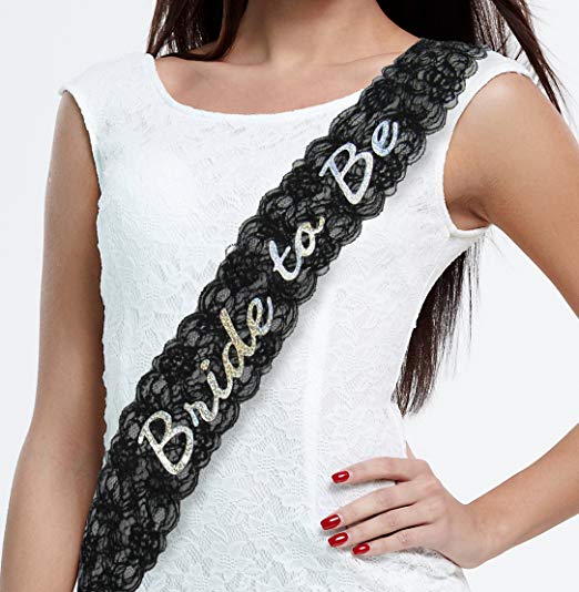 

Bachelorette Sash - Bride to Be Stylish Lace in White Black