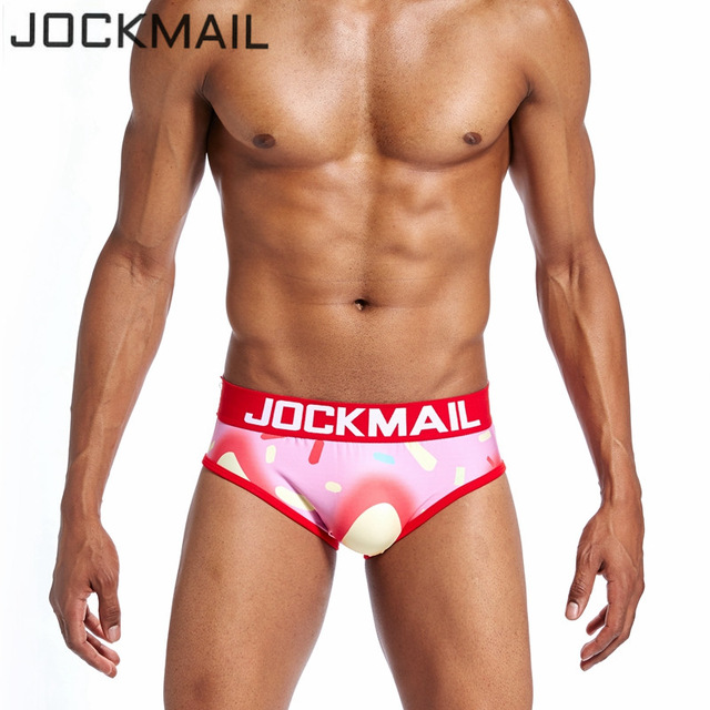 

JOCKMAIL Brand Men's Underwear Sexy Playful printed Briefs Male Underpants calzoncillos Breathable Cuecas Gay Male Panties, Red