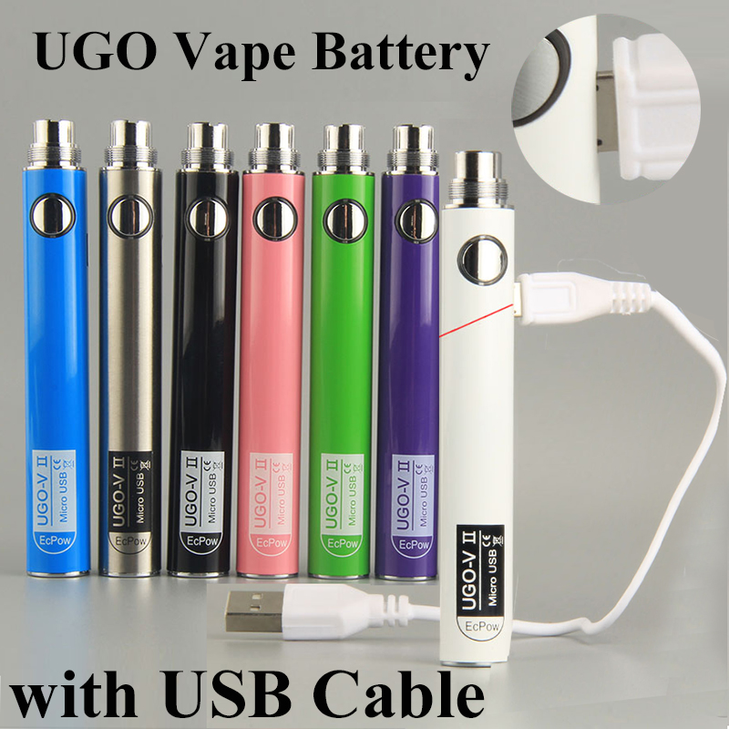 

Vape Pen Battery Original UGO-V II 650mah 900mah EVOD ego 510 Battery micro USB Passthrough Charge with USB Cable vaporizers Open Vape Pens