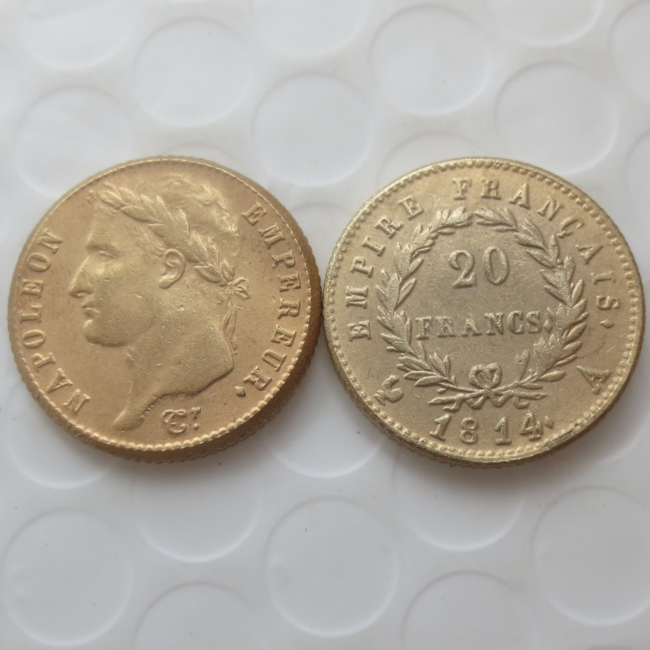 

High Quality Gold Color France 1814-A Napoleon 20 COPY Coin Brass Craft Ornaments replica coins home decoration accessories