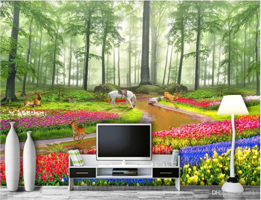 

3d wallpaper custom photo Non-woven mural Extremely beautiful HD fantasy forest flower sea 3D landscape muals wall paper for walls 3 d, Pictures show
