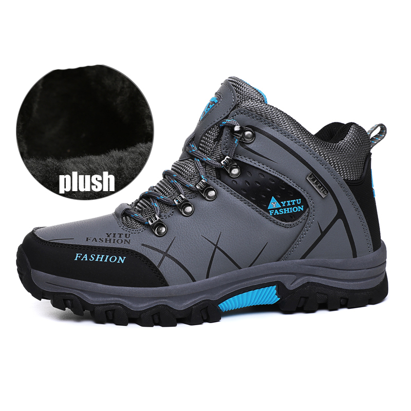 

Autumn/Winter Sneakers men Outdoor Trekking hiking shoes Warm boots Anti-skid Shock absorption boots climbing shoes, Black