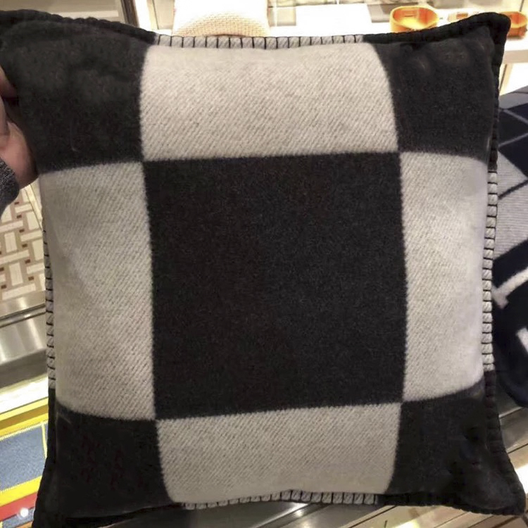 H letters Knitted cashmere wool plaid pillow case Home Sofa/bed Throw orange cushion covers-image-813649084