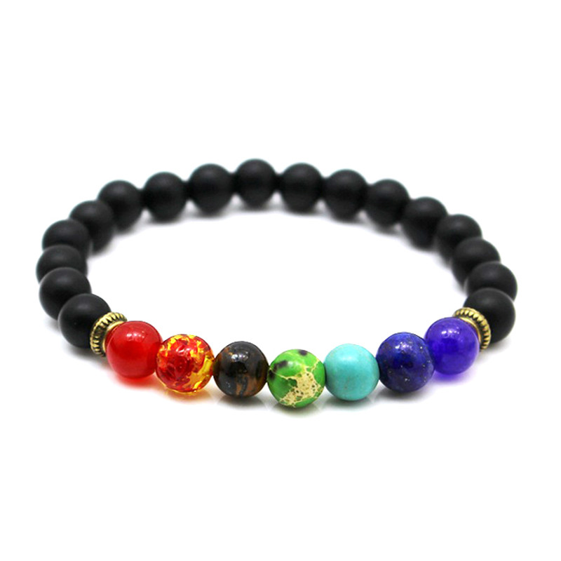 

Mens Beads Buddha Charm Bracelet Purple Colorful Black Lava Natural Stone Yoga Hologram 7 Chakra Bracelet For Women