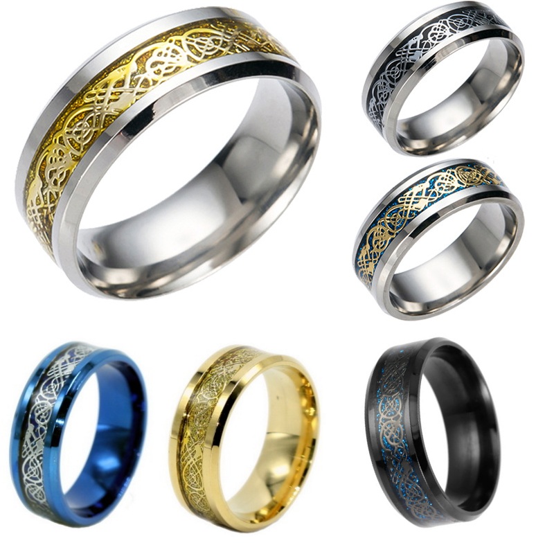 Stainless Steel Silver Gold Dragon Design Finger ring Chinese Dragon Ring Band Rings for Women Men Lovers Wedding Ring Drop Shipping 7 color