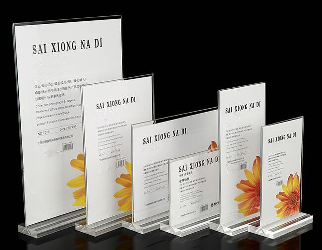 

5pcs High quality T shape price sign billboard display stand Acrylic table Desk menu service Label sign tag Holder frame free shipping