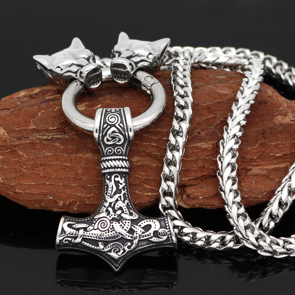 Collana in Acciaio NeckLace Mjolnir Martello di Thor Vikings Marvel con Rune