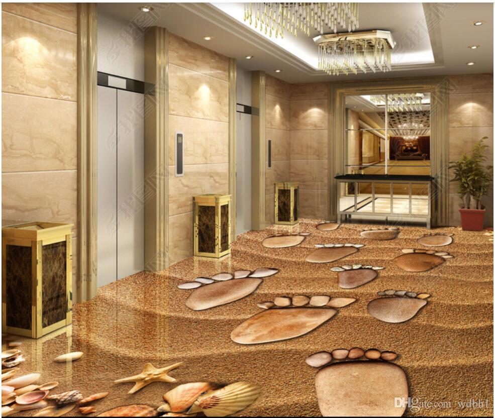 

3d pvc flooring custom photo Waterproof floor wall sticker Beach cobblestone footprints 3Dfloor tiles tile painting 3d wall murals wallpaper, Light yellow