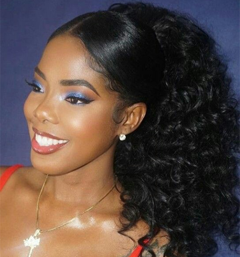 

Kinky Curly human hair ponytail extensions Kinky Curly drawstring human hair ponytail hairpieces natural curly clip in pony tail 16inch