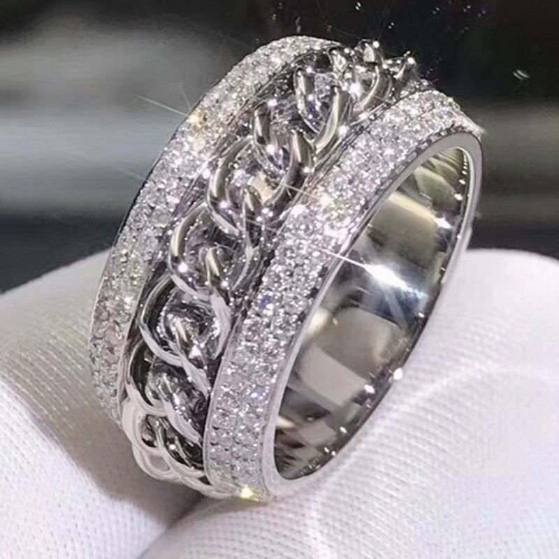 

Victoria Wieck Vecalon Sparkling Luxury Jewelry 925 Sterling Silver Pave Tiny White Sapphire CZ Diamond Women Wedding Chain Rotatable Ring