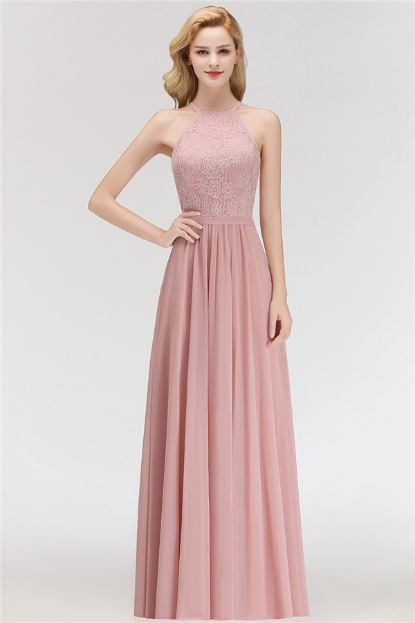 

Lace Pink African Long Chiffon Bridesmaid Dress 2018 Cheap A Line Pleated Pleats Long Maid Of Honor Dresses Floor Length Plus Size BM0057