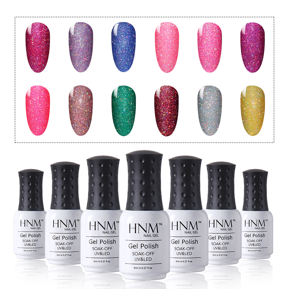 

HNM 8ML Neon Glitter Nail Gel UV Gel Nail Polish Soak Off Semi Permanent Long Last Art Design Varnish Esmaltes Ink, 3715