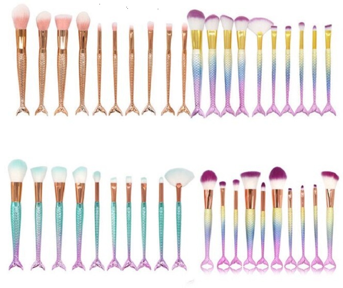 

10pcs/set Eye Makeup Brushes Set Mermaid Handle Design Blush Powder Eyebrow Eye shadow Eyeliner Eyesocket Blending Nose Fan 30set