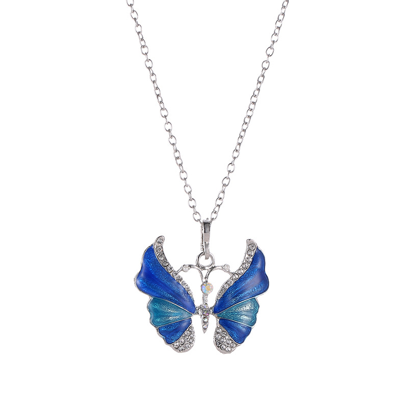 

New Silver Epoxy Butterfly Necklace Multi Colours Enamel Butterfly Pendant Necklace With Rhinestone Vintage Metal Jewelry For Women