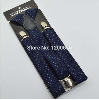

120cm Men's Unisex Clip-on Braces Elastic 3.5cm Wide larger Suspenders/Gallus/Belt For Women dot navy blue