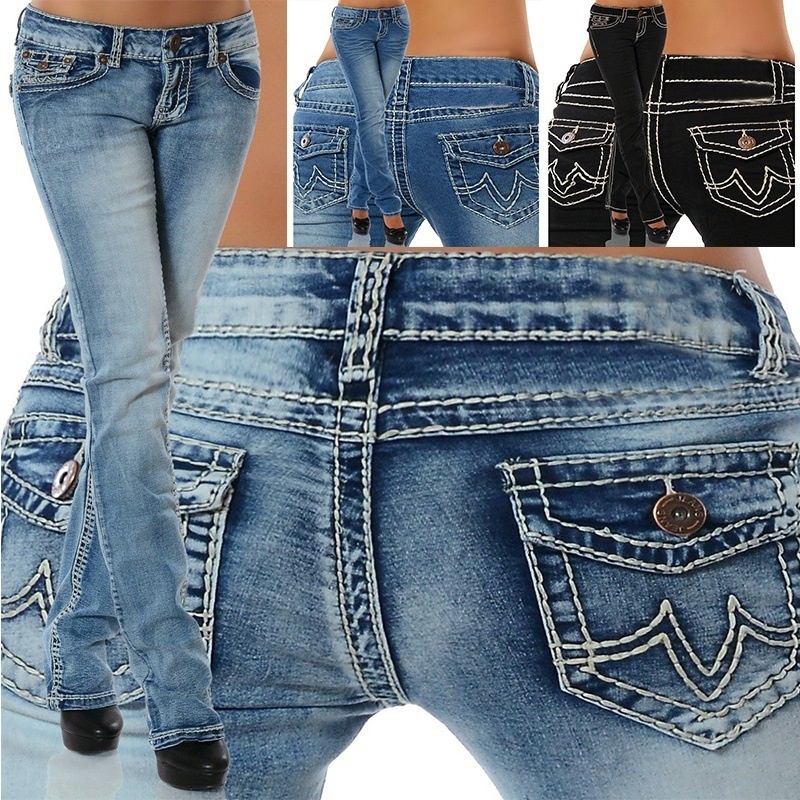 

2018 Women' Fashion Jeans Low Waist Pants Stretch Straight Denim Jeans for Lady Slim Fit Long Pants, Hs