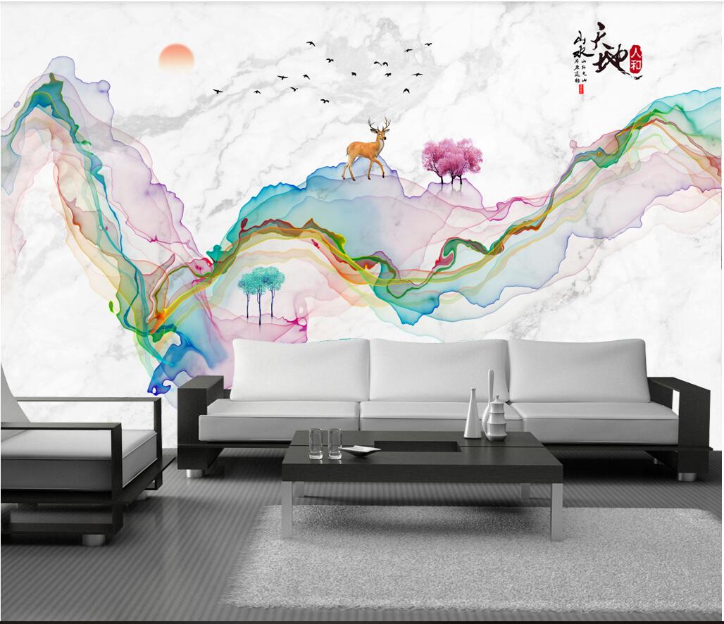 

3d room wallpaper custom photo non-woven mural New Chinese abstract artistic conception line landscape painting wallpaper for walls 3 d, Picture shows