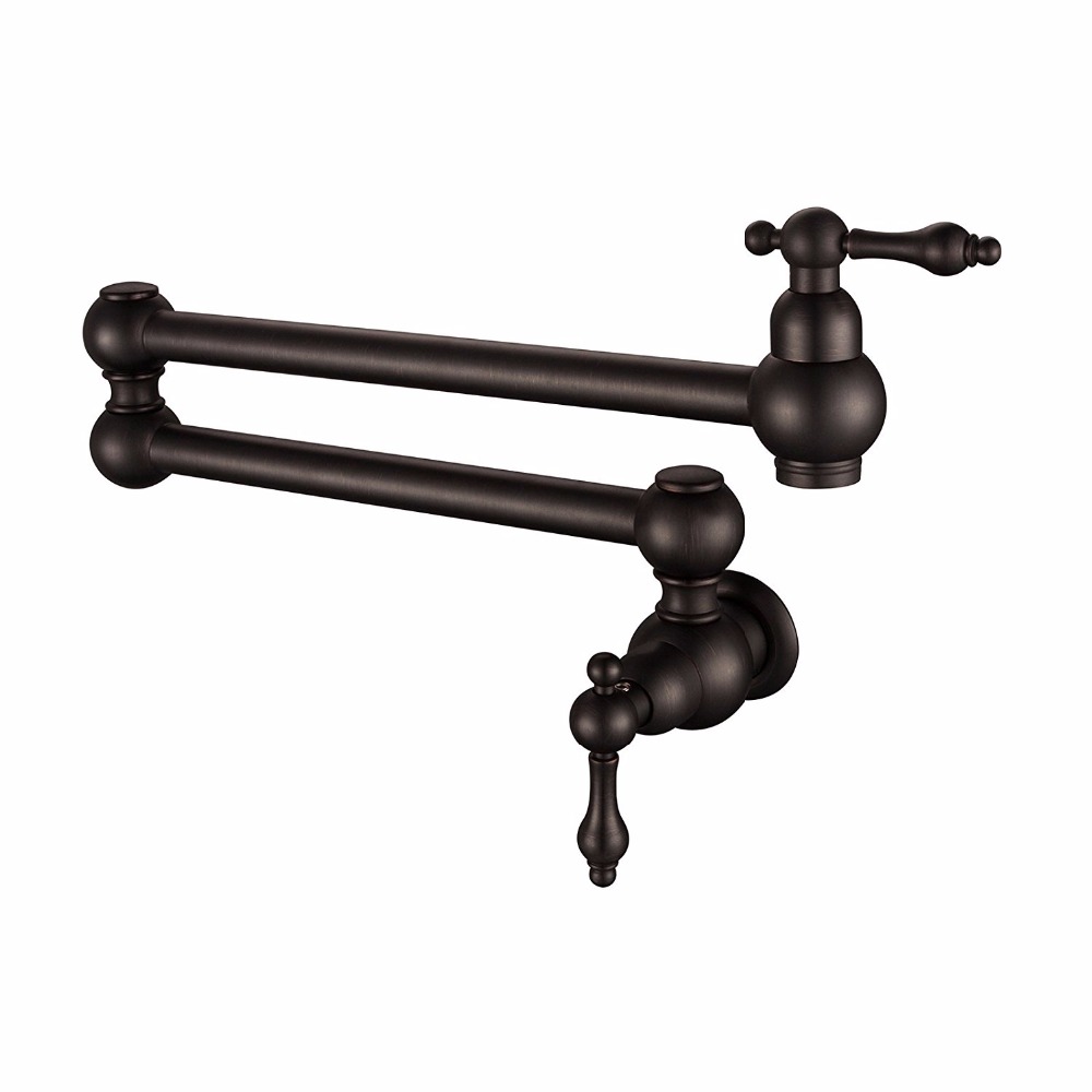Pot Filler Folding Faucet Stretchable Double Joint Swing Arm ORB Wall Mount Kitchen Faucet, Single Hole Two Handle Sink-image-412605152