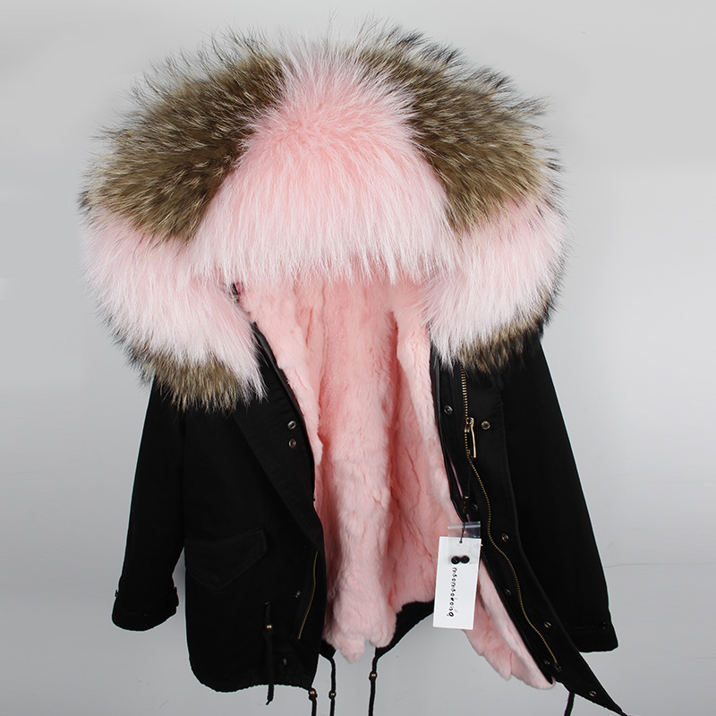 

Good feedback Women fur parkas maomaokong brand Army green raccoon fur trim girl snow coats army green rabbit fur lining black mini parkas, Choose the model