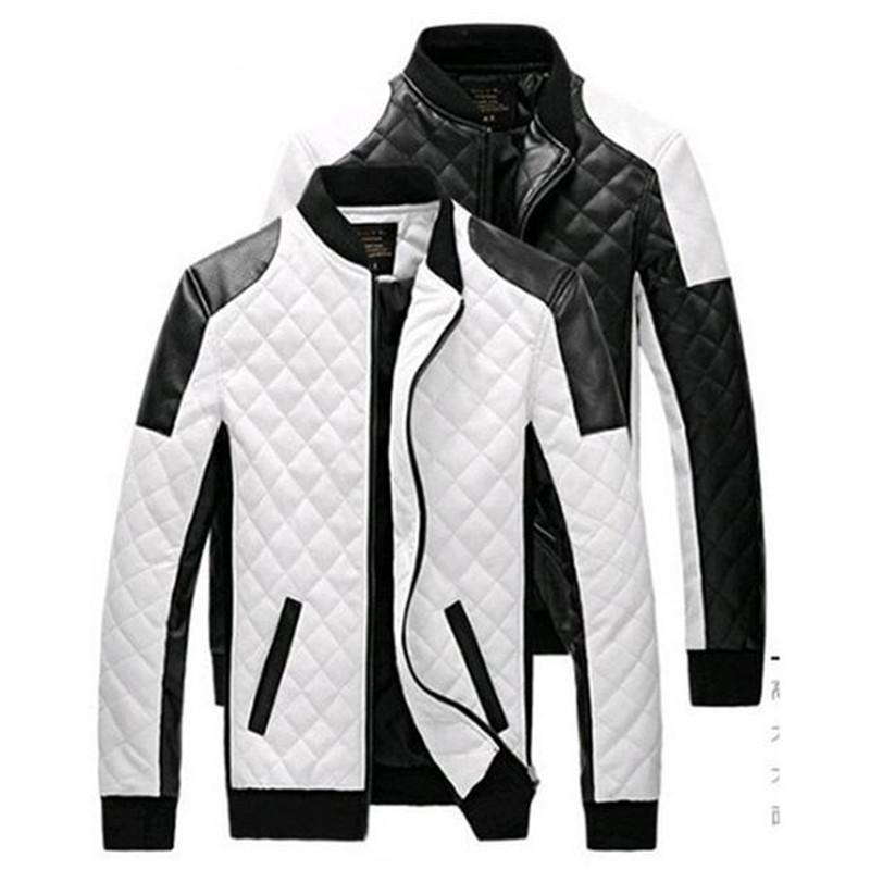 

2018 Fashion Men's leather jackets Coats Autumn Black White lattice of leather Men coat suede Leisure jacket Winter