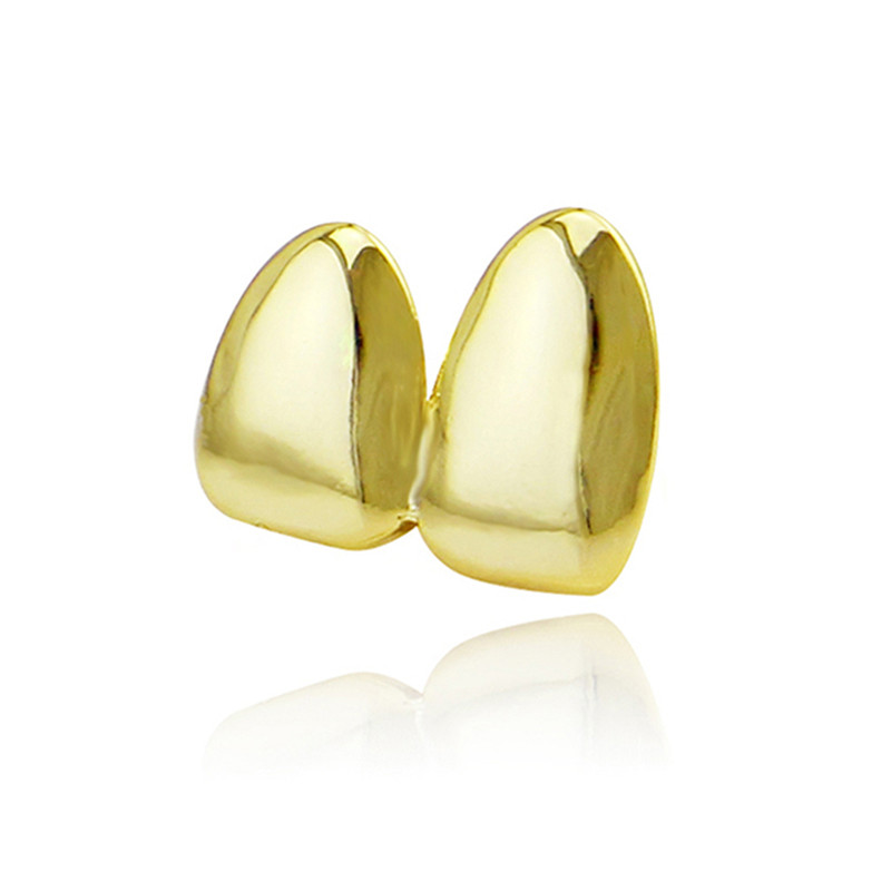 

New Arrived Double Caps 18K Yellow Gold Color Plated Grillz Canine Plain Two Teeth Right Top Single Caps Grills