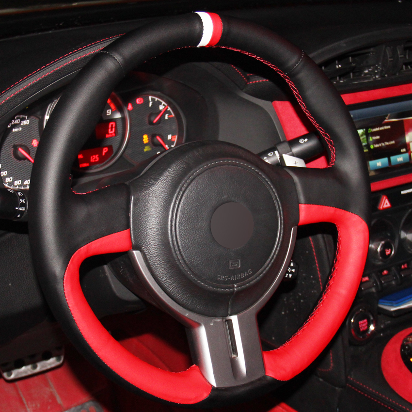 New Red Black Genuine Leather White Red Marker Car Steering Wheel Cover for Toyota 86 Subaru BRZ-image-429868146