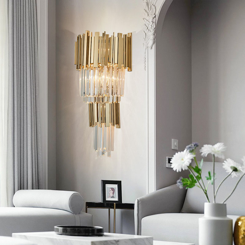 Lampe murale de cristaux de luxe postmodern Golden Bar Sconces murales pour salles de chambre à coucher